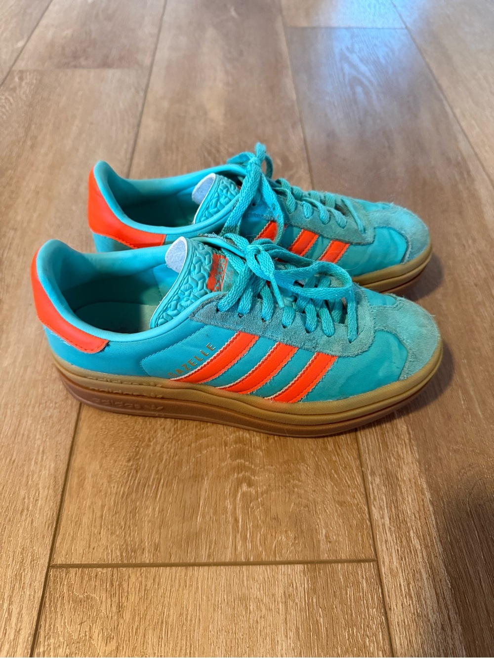 adidas Turquoise Sneakers with Neon Orange Stripes